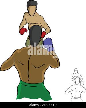Two professional boxers fighting in the ring vector illustration sketch doodle hand drawn with black lines isolated on white background Stock Vector