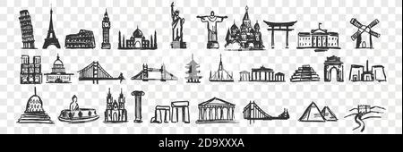 Hand drawn landmarks doodle set Stock Vector
