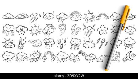 Weather condtitions doodle set Stock Vector