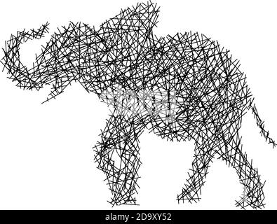 straight lines making elephant body vector illustration sketch doodle hand drawn isolated on white background Stock Vector