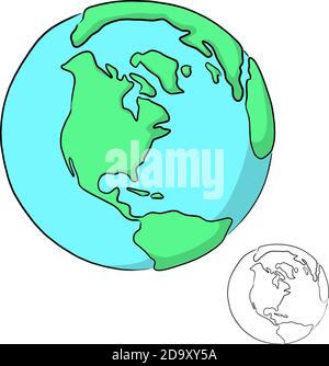 planet earth with shadow vector illustration sketch doodle hand drawn with black lines isolated on white background Stock Vector