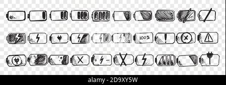 Hand drawn mobile battery doodle set Stock Vector