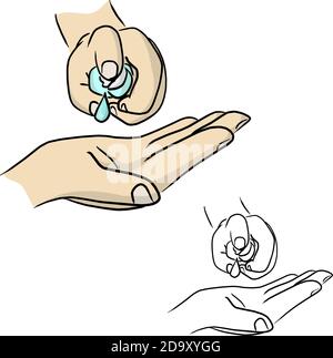 Hand press sanitizer alcohol sanitizer gel bottle to prevent Covid-19 virus vector illustration sketch doodle hand drawn with black lines isolated on Stock Vector