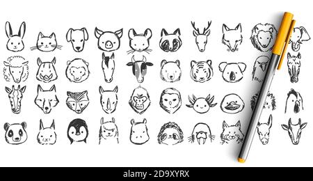 Animals doodle set Stock Vector