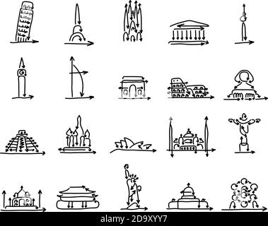 world landmarks signs set made from arrow vector illustration sketch ...