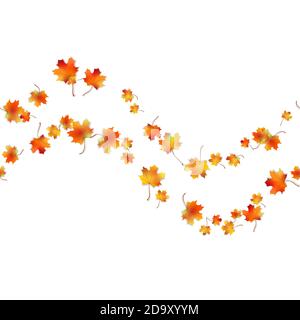 Horizontal seamless pattern bright dried maple autumn foliage isolated on white. Graphic design autumn symbol. Red orange yellow autumn leaves with sh Stock Vector