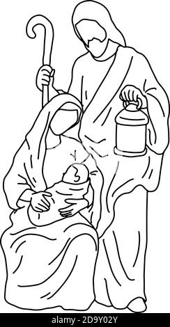 nativity scene of Joseph with cane and Mary holding baby Jesus vector ...