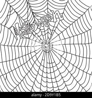 spider web with the word Halloween vector illustration sketch doodle hand drawn with black lines isolated on white background Stock Vector