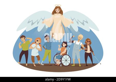 Protection, disability, health, care, support, religion, christianity concept Stock Vector