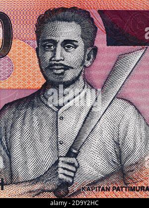 Kapitan Pattimura portrait on Indonesia currency 1000 rupiah macro, Indonesian currency closeup Stock Photo