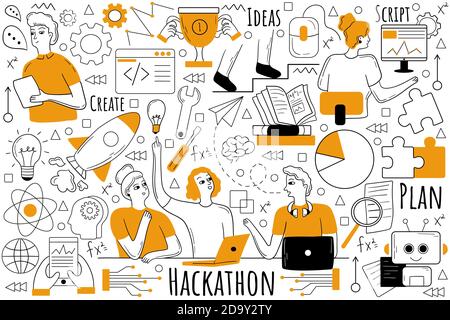 Hackathon doodle set Stock Vector