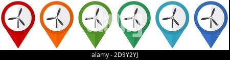 Windmill flat vector pin map icon. Map pointer. Map markers ...