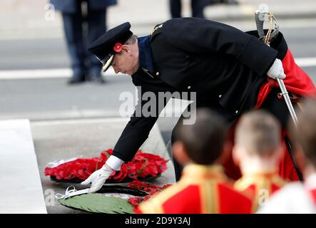 The Earl of Wessex lays a wreath during the Remembrance Sunday service at the Cenotaph, in Whitehall, London. Stock Photo