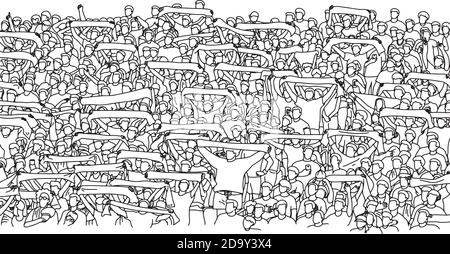 crowd people cheering on stadium vector illustration sketch doodle hand drawn with black lines isolated on white background Stock Vector