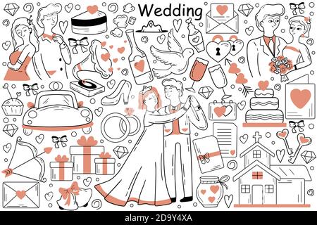 Wedding doodle set Stock Vector
