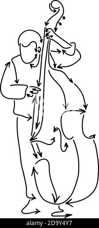 musician playing double bass made from arrow vector illustration sketch doodle hand drawn with black lines isolated on white background Stock Vector