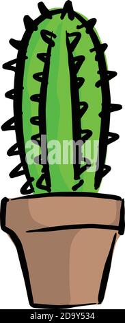 cactus in flowerpot vector illustration with black lines isolated on white background Stock Vector