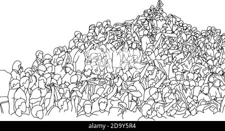 crowd of people on stadium with copyspace vector illustration sketch doodle hand drawn with black lines isolated on white background Stock Vector