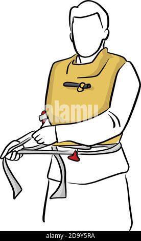 male passenger using the life jacket on the plane vector illustration sketch doodle hand drawn with black lines isolated on white background Stock Vector