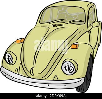 yellow retro car vector illustration with black lines isolated on white background Stock Vector