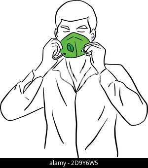 man wearing green mask vector illustration sketch doodle hand drawn with black lines isolated on white background Stock Vector