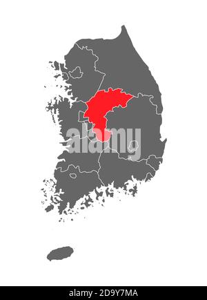 Map Korea of republic with red detailed province, South Korea isolated on white background . Stock Vector