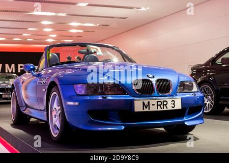 MUNICH, GERMANY - NOVEMBER 24, 2018 : Exhibition and achievements of the exhibits of the legendary models of cars and motorcycles in the BMW Museum. Stock Photo