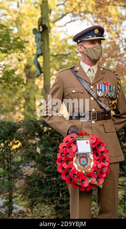 Brentwood Essex 8th November 2020 A formal outdoor event of laying of wreaths took place at St Thomas' Church Brentwood Essex with cvic and military representatives including Alex Burghart MP and Cllr Olivia Sanders Deputy Mayor of Brentwood Credit: Ian Davidson/Alamy Live News Stock Photo