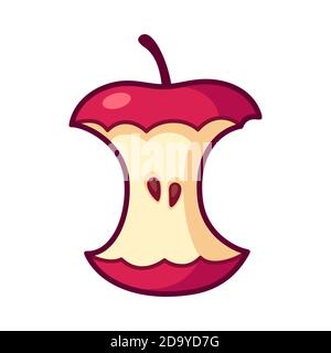 Cartoon apple core drawing. Simple red apple stump, isolated vector clip art illustration. Stock Vector