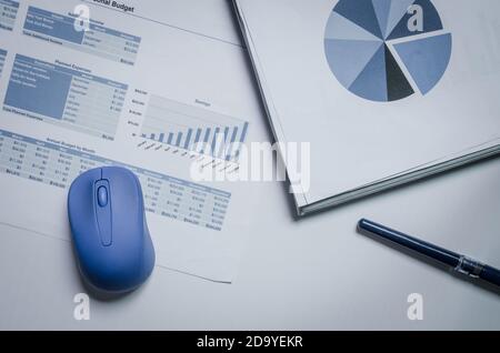 Business of financial analytics desktop with accounting charts and diagrams Stock Photo