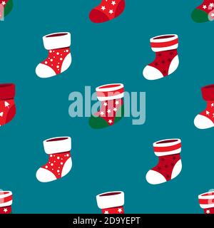 seamless socks christmas symbols pattern wallpaper background design vector illustration Stock Vector
