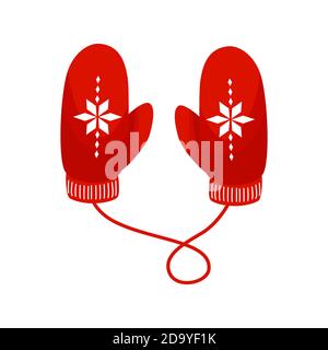 Red mittens pair vector illustration in flat cartoon style isolated on white background. Stock Vector