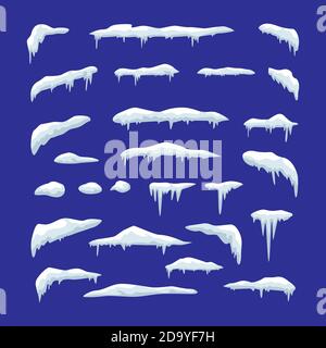 Set of snow caps, snowballs, icicles and snow drifts vector illustration. Stock Vector
