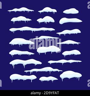 Set of snow caps, icicles and snow drifts vector illustration.  Stock Vector