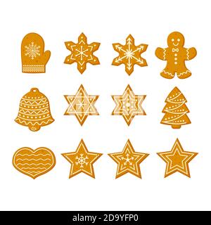 Gingerbread Christmas cookies set with stars snowflakes Stock Vector