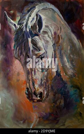 Horse head original artwork painting oil on canvas hand made Stock Photo