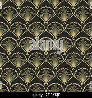 Elegant seamless pattern in art deco style. Background with shells for wallpaper Stock Vector
