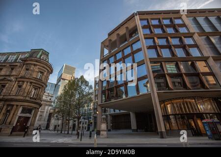 Bloomberg building on Queen Victoria Street on first day of second coronavirus lockdown beginning on 5th November 2020, City of London, UK Stock Photo