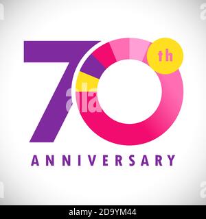 70 th anniversary numbers. 70 years old coloured congrats. Cute congratulation concept. Isolated abstract graphic design template. Color digits. Stock Vector