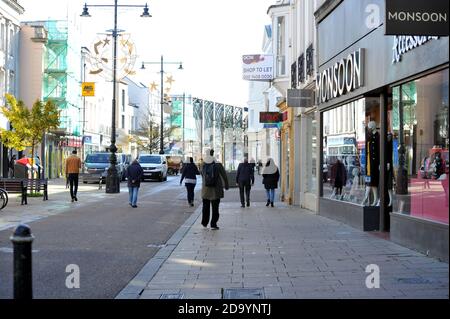 Cheltenham High Street. Lockdown Two leaves the streets of Cheltenham, Gloucestershire quiet with shops and restaurants closed for business Stock Photo