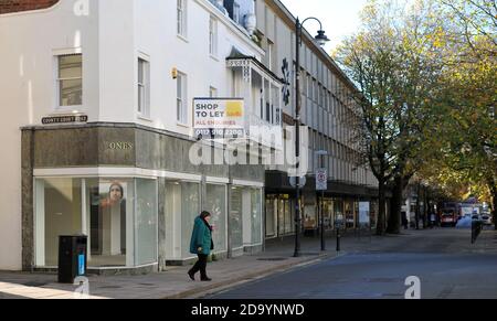 Promenade, Cheltenham. Lockdown Two leaves the streets of Cheltenham, Gloucestershire quiet with shops and restaurants closed for business Stock Photo