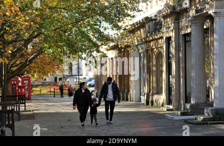 Promenade, Cheltenham. Lockdown Two leaves the streets of Cheltenham, Gloucestershire quiet with shops and restaurants closed for business Stock Photo