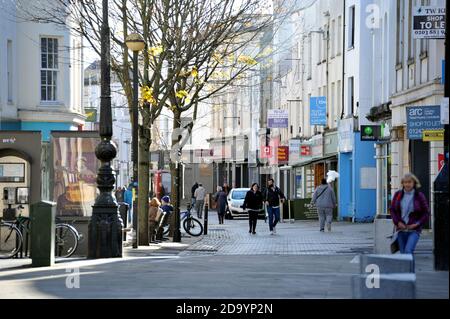 Cheltenham High Street. Lockdown Two leaves the streets of Cheltenham, Gloucestershire quiet with shops and restaurants closed for business Stock Photo