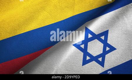 Colombia and Israel two flags textile cloth, fabric texture Stock Photo