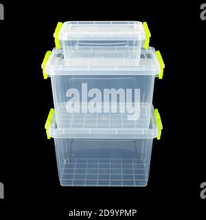 Home and garden Containers - Two Big and small  two white Plastic storage on a black background Stock Photo
