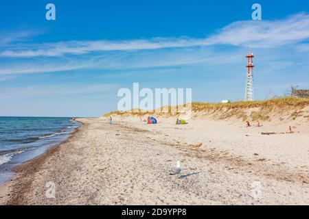 Vorpommersche Boddenlandschaft, Western Pomerania Lagoon Area National Park: tower of former Marinestation at Darßer Ort, beach, Ostsee (Baltic Sea), Stock Photo