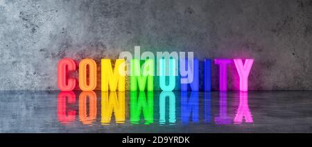 Community text sign on concrete wall 3d render 3d illustration Stock Photo