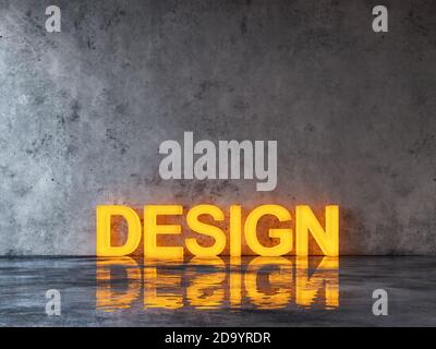 Design glowing text on grey concrete background 3d render 3d illustration Stock Photo