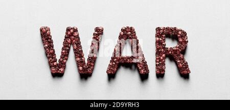 War text written with human skulls on a white surface 3d render 3d illustration Stock Photo