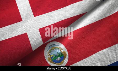 Denmark and Costa Rica two flags textile cloth, fabric texture Stock Photo